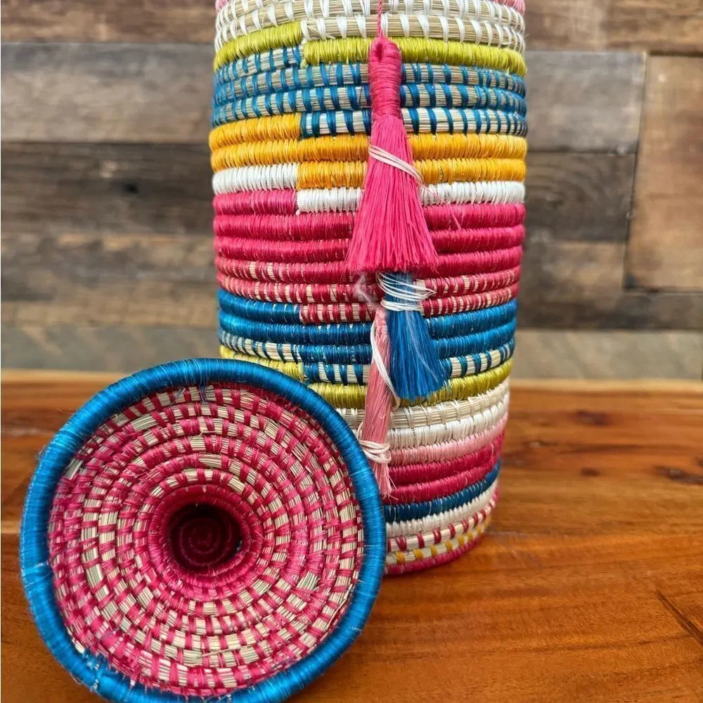 Colorful Woven Basket with Lid